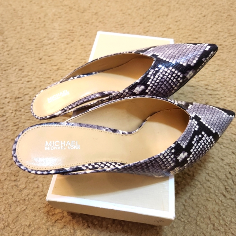 MICHAEL Michael Kors Snakeskin Mules - Black and Gray